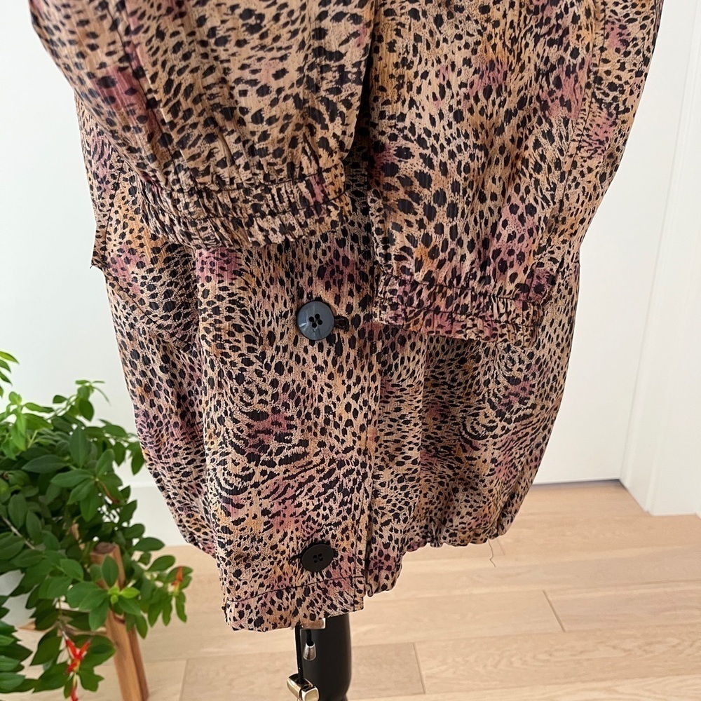 NOVELTI Vintage Animal Print Button Front Lined Coat 80's Shoulder Pads Leopard - Picture 12 of 17